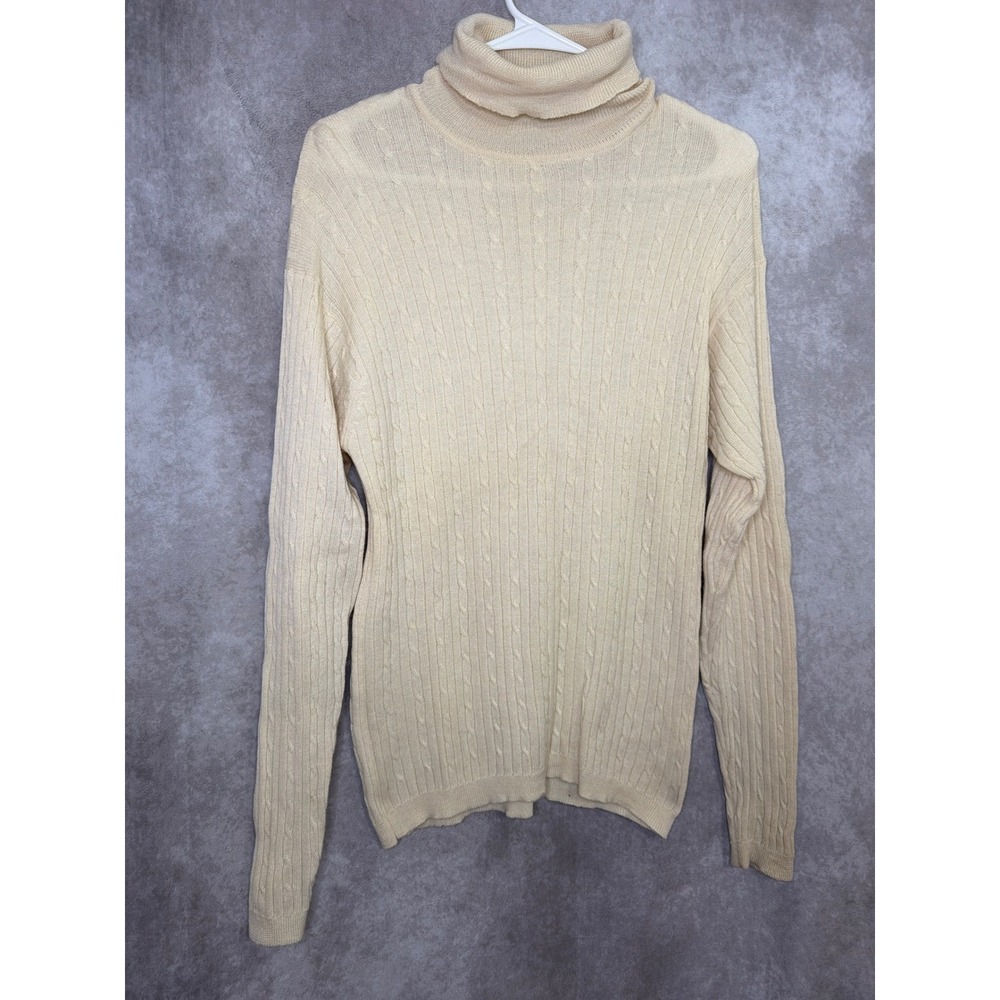 Vintage‎ The Limited Cream 100% Wool Cable Knit Turtleneck Sweater Women's Large